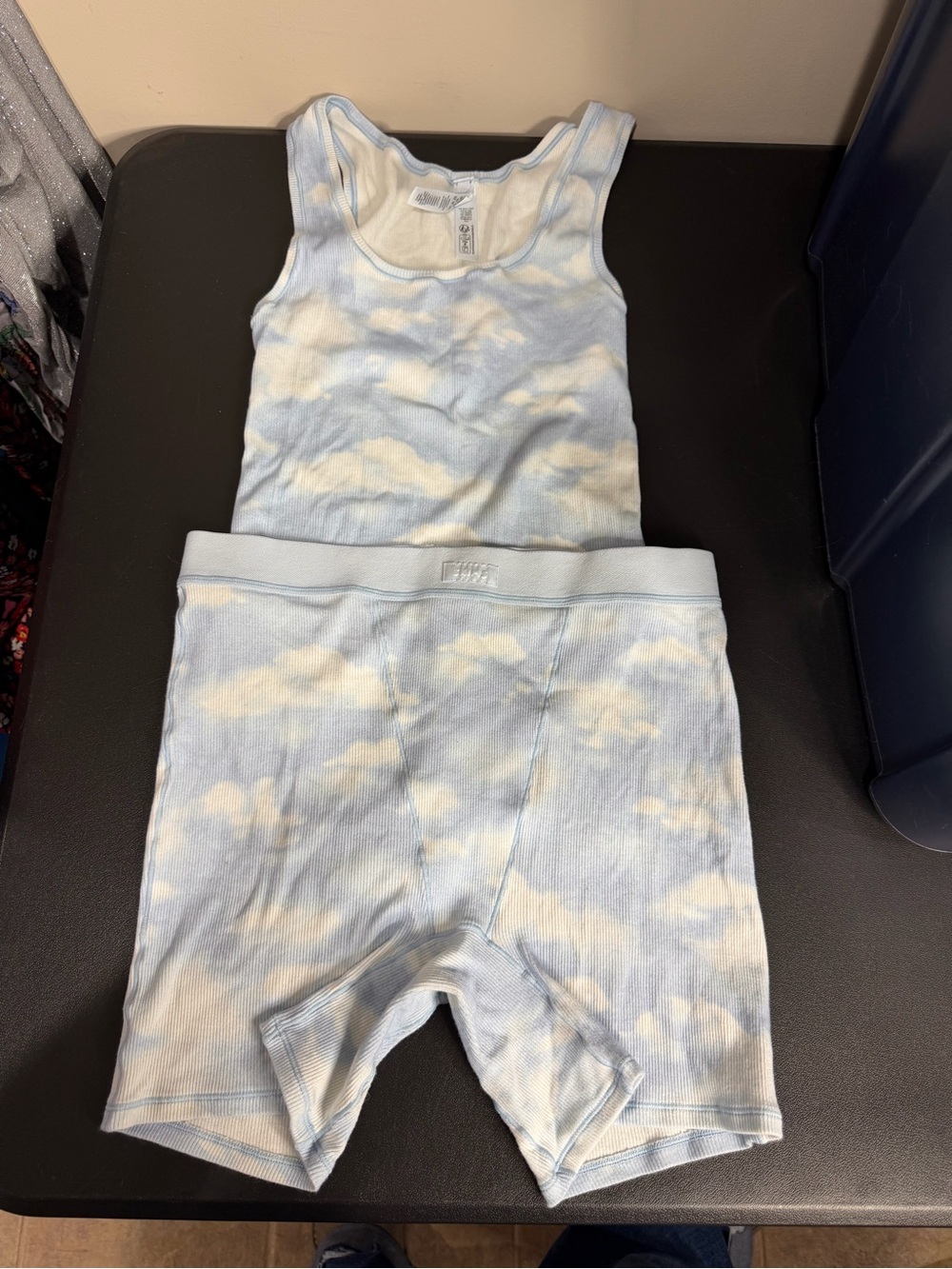SKIMS Light Blue & White Ribbed Tank Top
